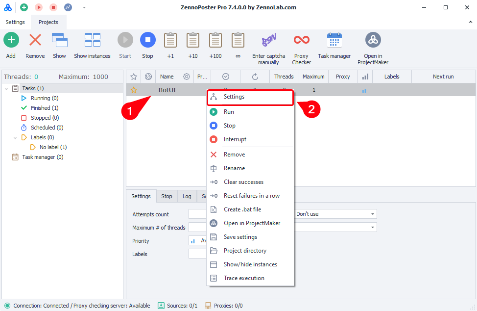 Project input settings