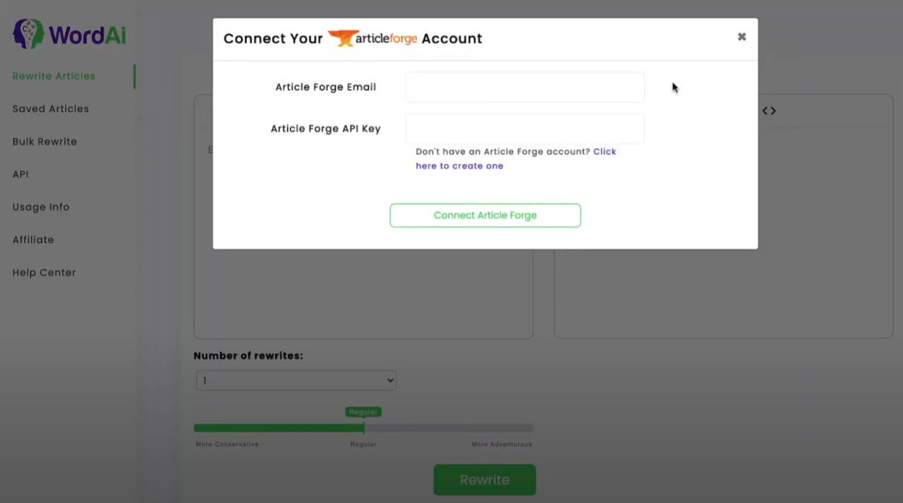 Account linked with WordAi