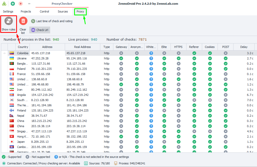 Quick start. Proxy list